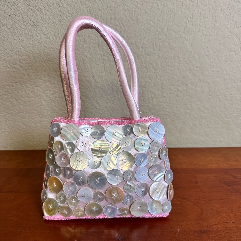 Handmade MOP button handbag NWT pink
